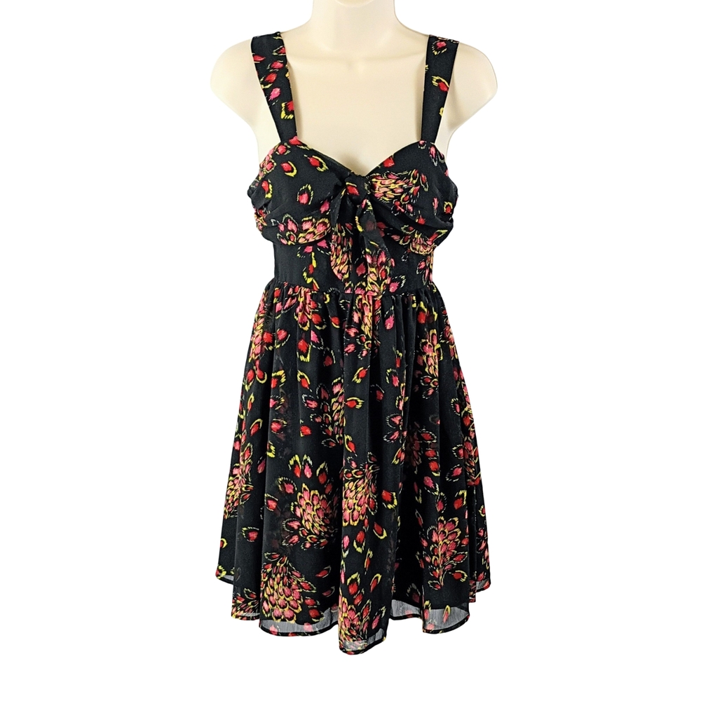 Candie's Black and Red Floral Cut Out  Sundress Midi Dress